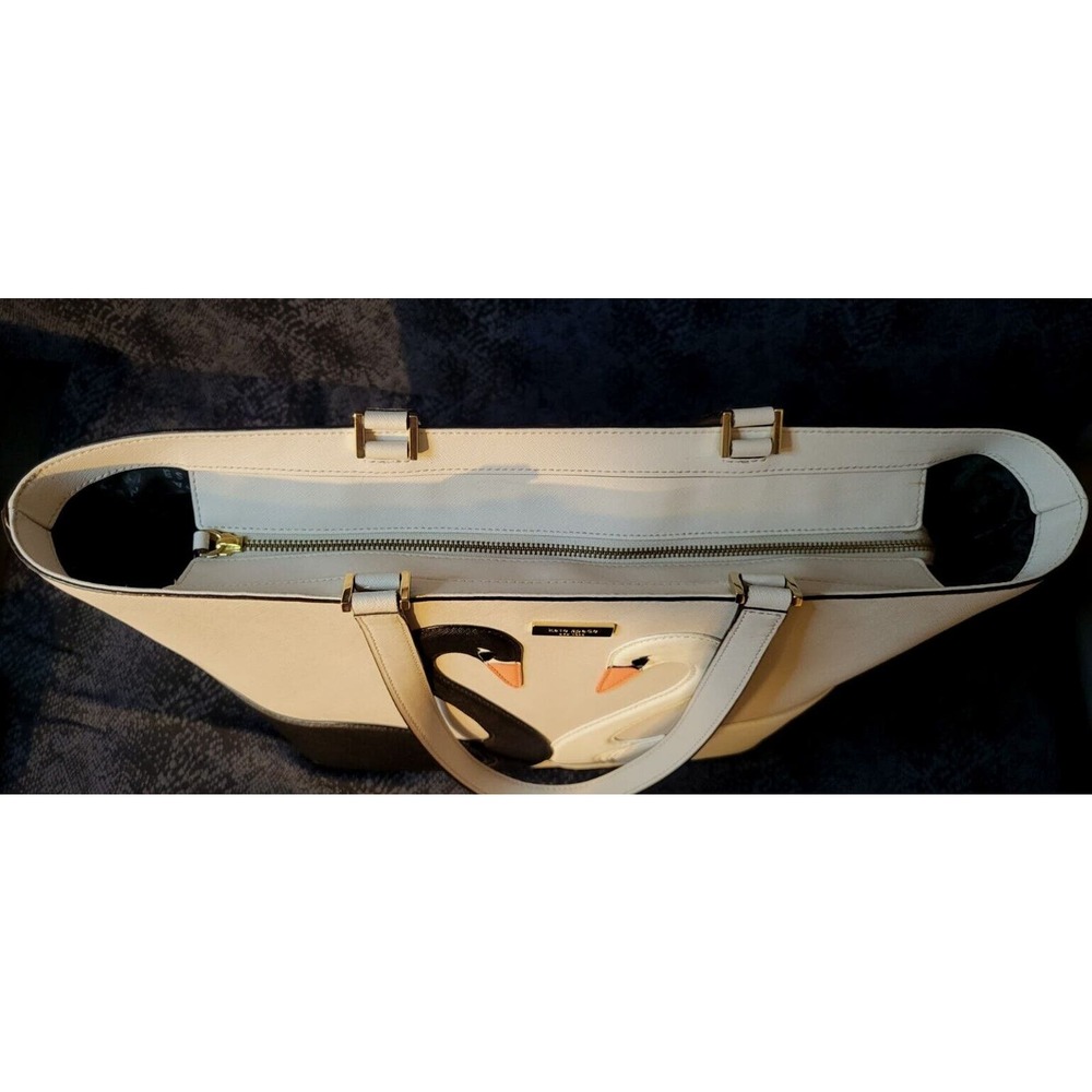 Kate Spade On Pointe Large Swan Tote Black And White Swans 10" Strap Gray Clean - Picture 14 of 16